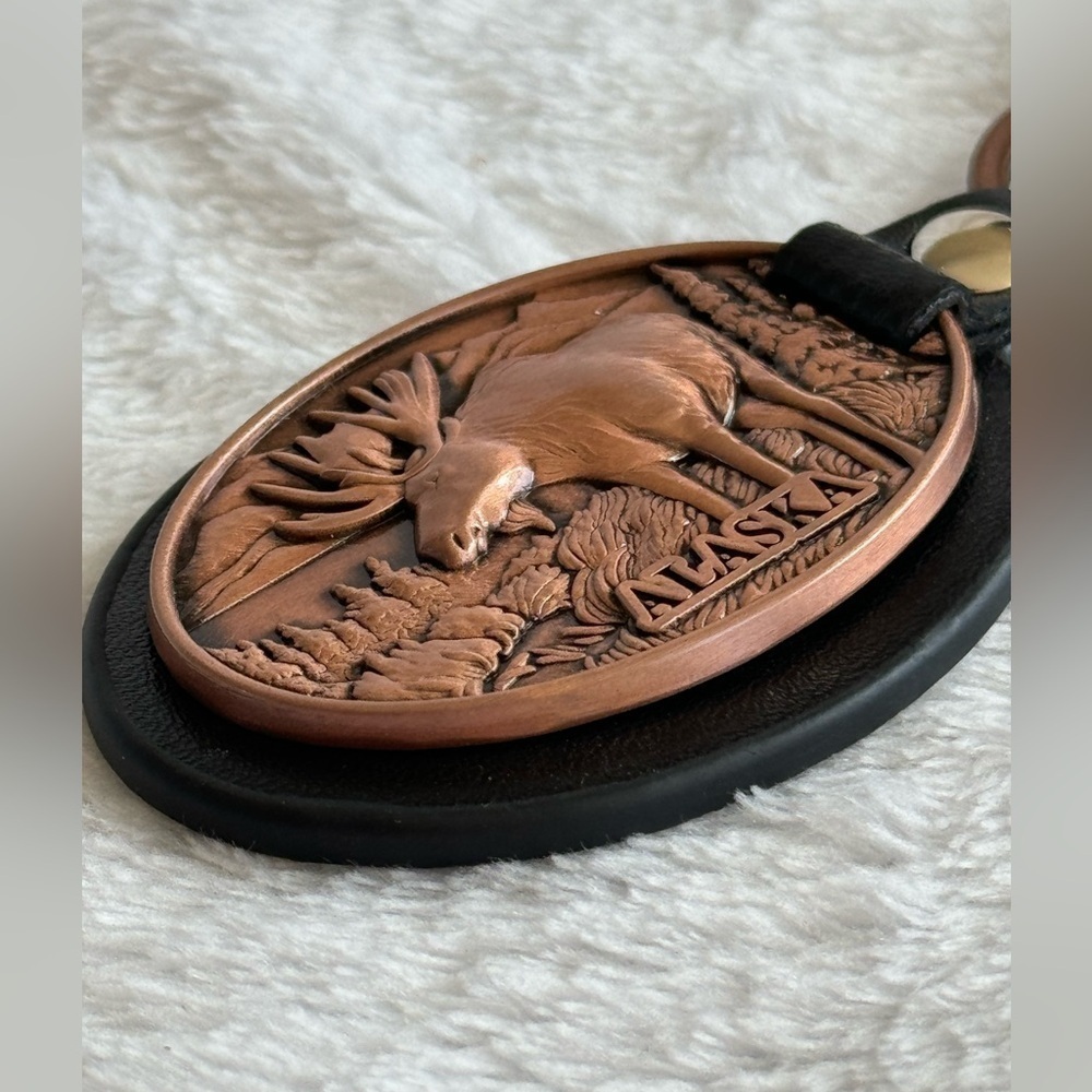 Alaska Moose Keychain Metal Leather New With Tags